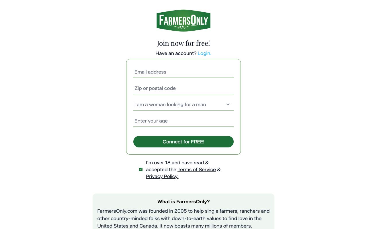 FarmersOnly homepage